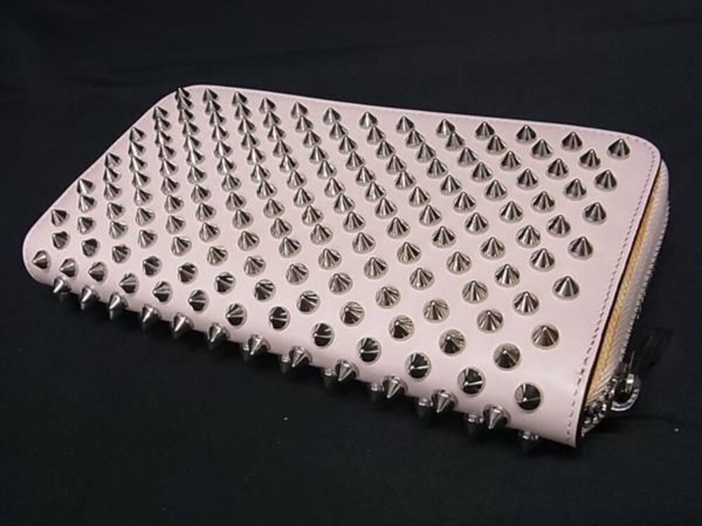 Christian Louboutin Panettone Pink Leather Wallet Spike Stud Zip Round Long
